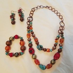 Turquoise necklace and earring set with bracelet